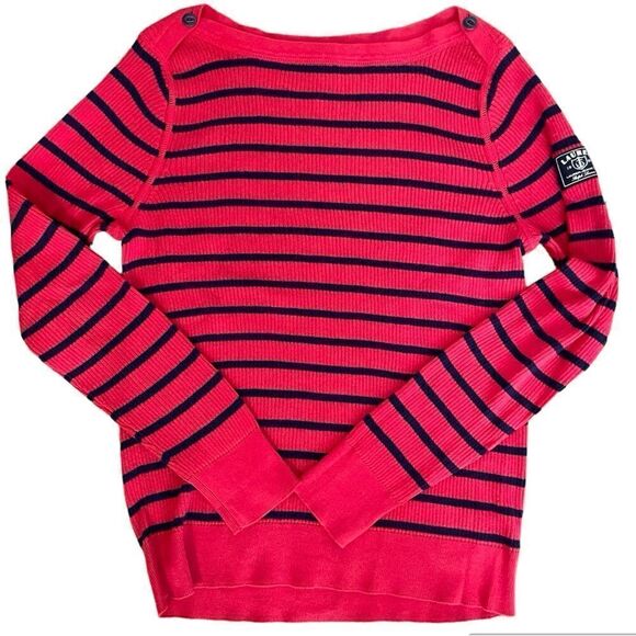 RALPH LAUREN Ribbed Nautical Stripe Boatneck Bateau Long Sleeve Cotton Shirt Top - Picture 2 of 16